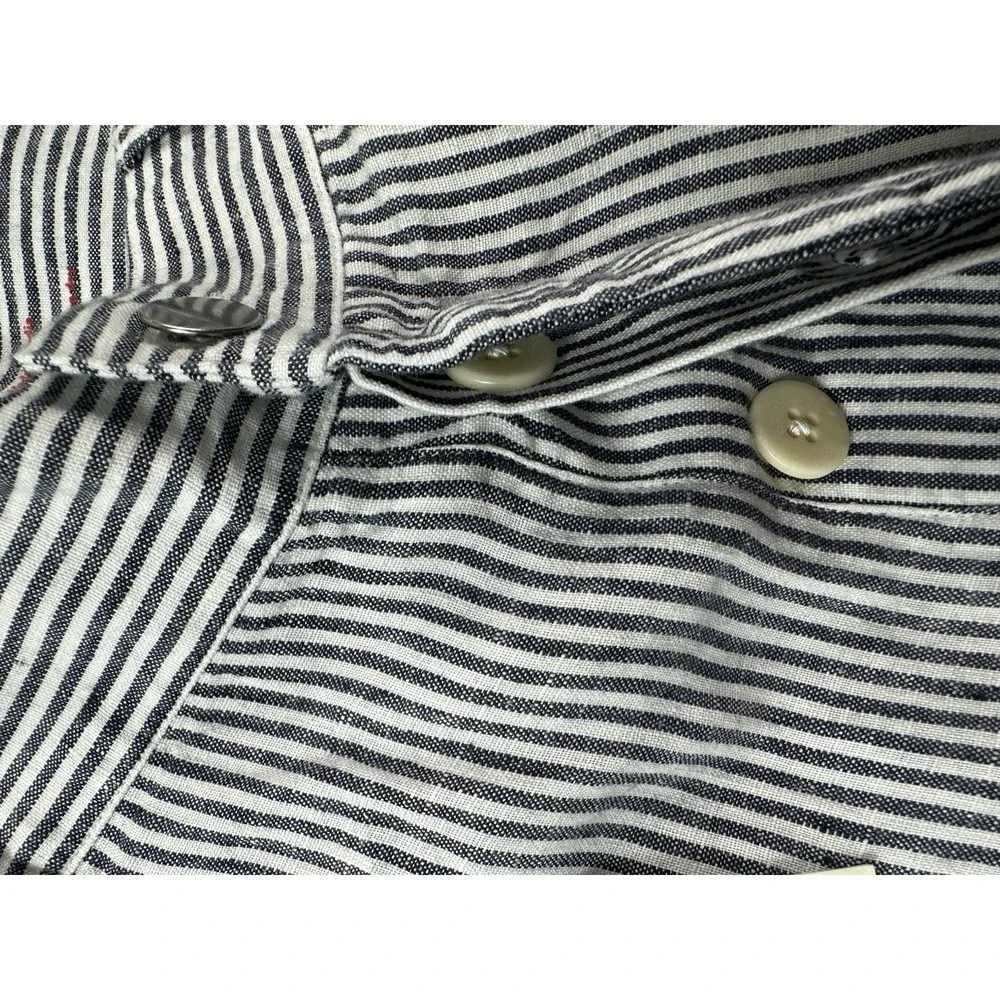 Alex Crane White Blue Engineer Stripe Button Fly Pure Linen Mens Pant 33X30 NWT